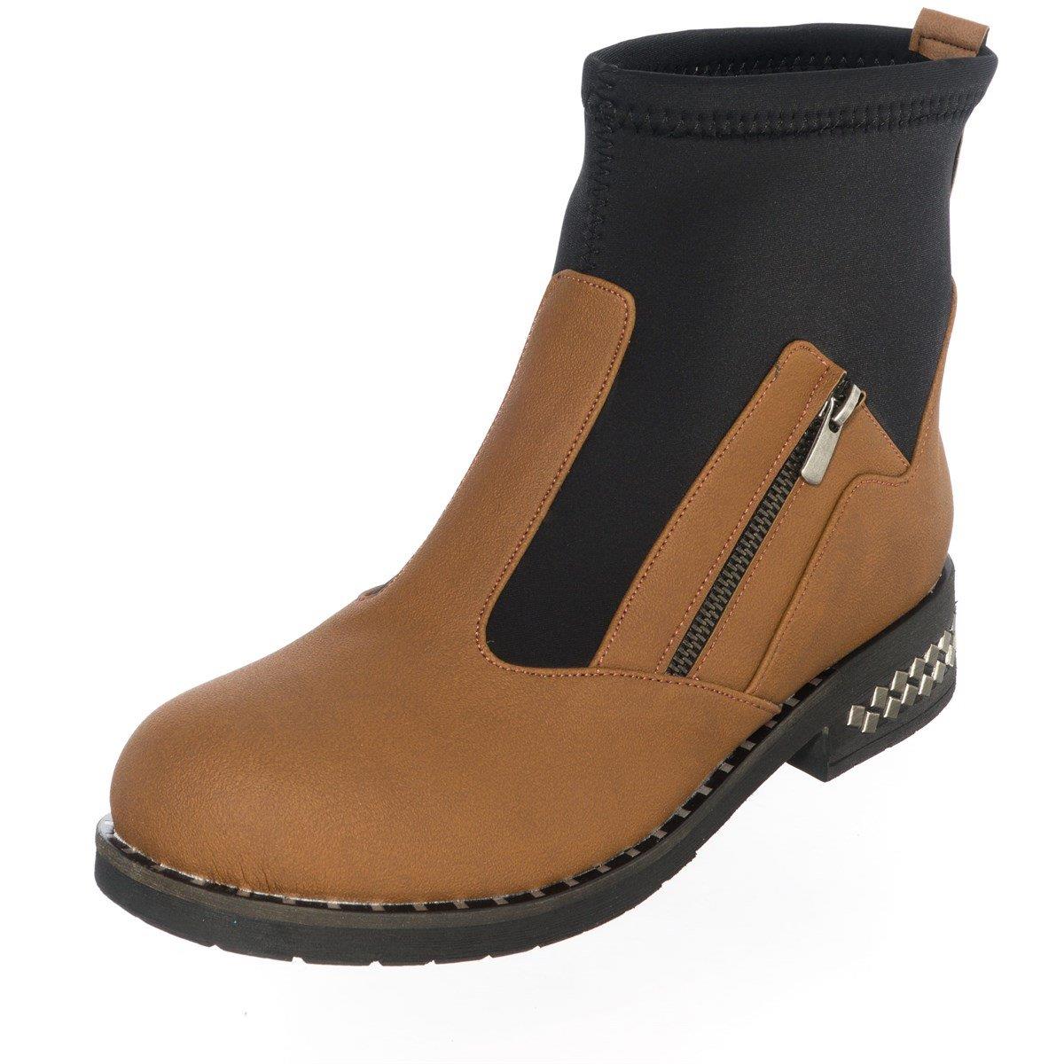 Büyük Numara Kadın Streçli Bot K606 Taba Siyah